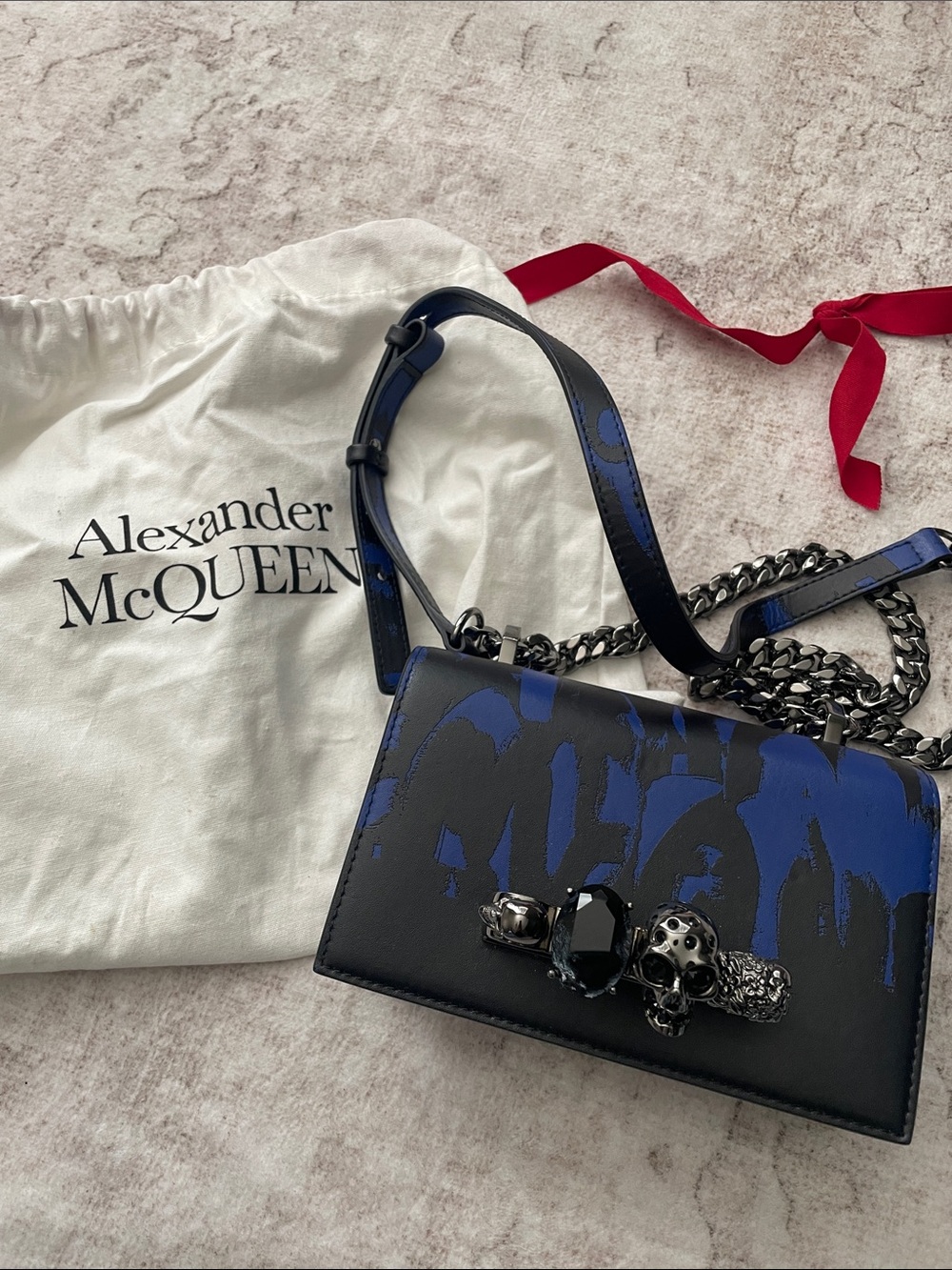 Alexander McQueen Blue & Black Graffiti Skull Mini Crossbody